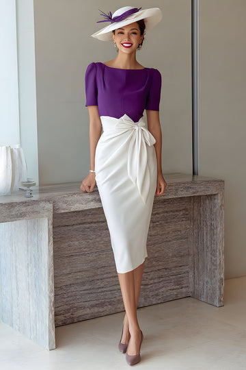 Pencil Grape Midi Mother Of The Bride Dress With Bow